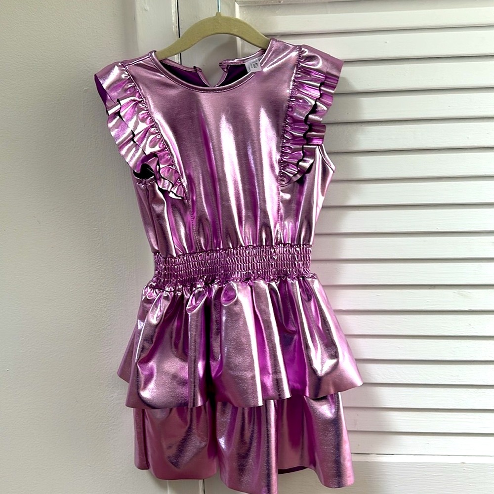 Little Mass metallic purple/pink dress with cinched waist, super light